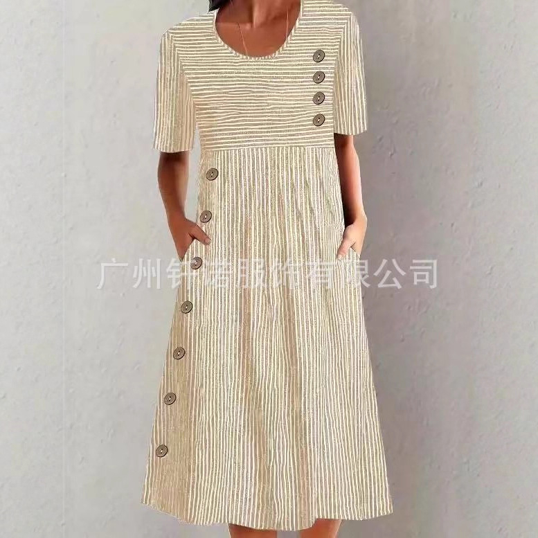 2024. aasta Euroopa ja Ameerika pluss-suuruses uus naiste Amazonist trükitud taskunööpidega kleit