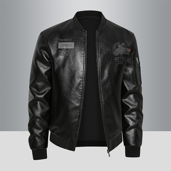 Väliskaubandus 2025. aasta kevad- ja sügismootorratta mantel teismeliste meeste vertikaalse kraega PU-jakk tuulekindel soe vabaaja nahast meestele