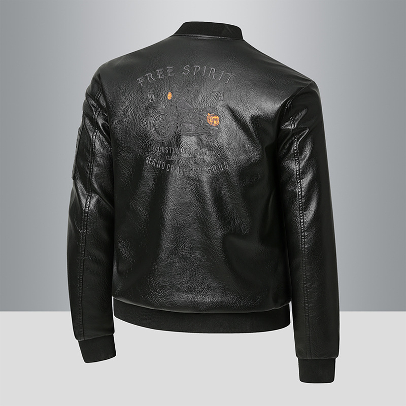 Väliskaubandus 2025. aasta kevad- ja sügismootorratta mantel teismeliste meeste vertikaalse kraega PU-jakk tuulekindel soe vabaaja nahast meestele