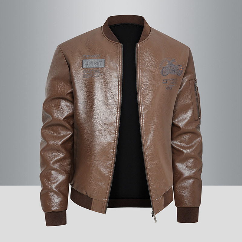 Väliskaubandus 2025. aasta kevad- ja sügismootorratta mantel teismeliste meeste vertikaalse kraega PU-jakk tuulekindel soe vabaaja nahast meestele