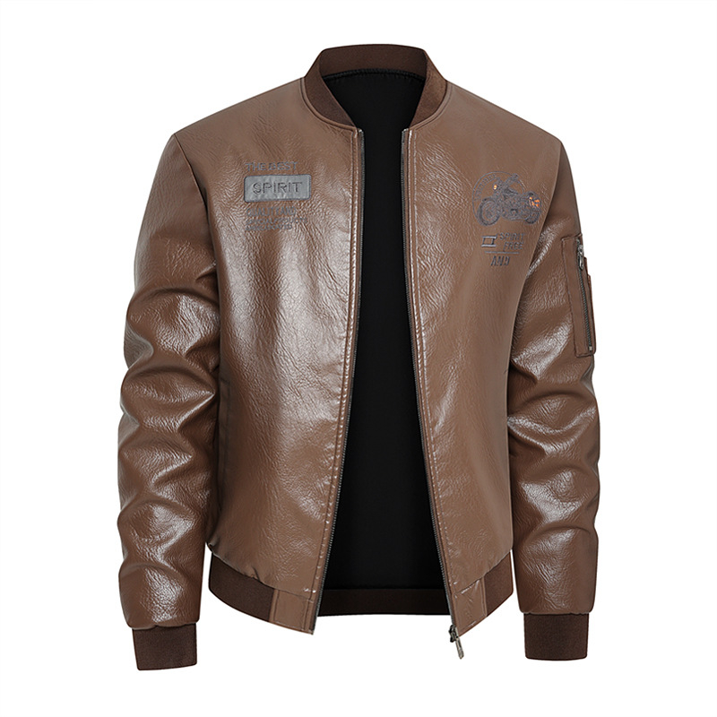 Väliskaubandus 2025. aasta kevad- ja sügismootorratta mantel teismeliste meeste vertikaalse kraega PU-jakk tuulekindel soe vabaaja nahast meestele