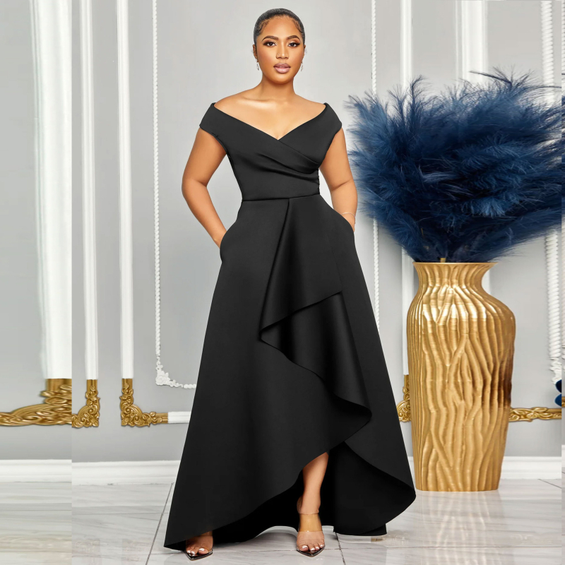 S10629 Rochie europeană și americană sexy, subțire, de culoare pură, cu un umăr, fără mâneci, cu fustă mare