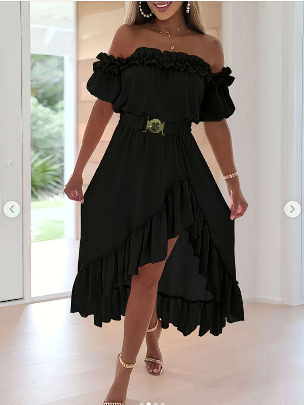 laos 82032# kevad/suvi 2024 uus ühesõnalise kraega ja ebakorrapärase äärega vööga kleit