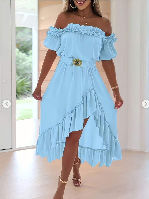 laos 82032# kevad/suvi 2024 uus ühesõnalise kraega ja ebakorrapärase äärega vööga kleit