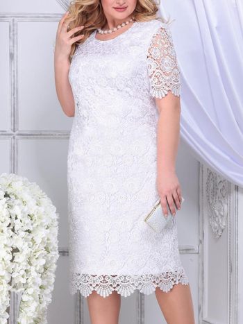 Naiste piiriülene kevad- ja suvine pluss-suuruses kleit, vees lahustuv tikitud pitsist kitsas pliiatsseelik, valge peokleit