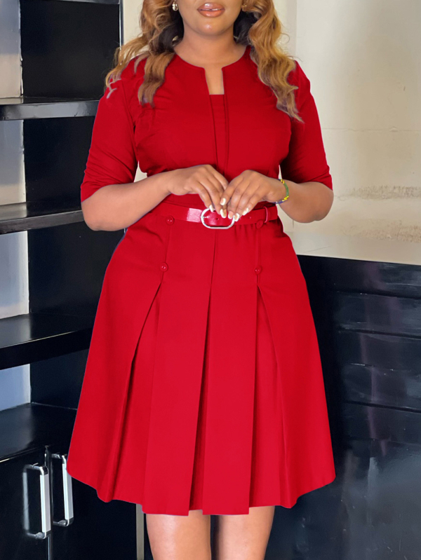 Piiriülene Amazoni pluss-suuruses naiste moodne ja elegantne ühevärviline kolmeveerandvarrukaga Aafrika kleit