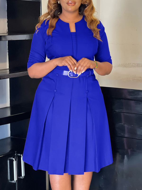 Piiriülene Amazoni pluss-suuruses naiste moodne ja elegantne ühevärviline kolmeveerandvarrukaga Aafrika kleit