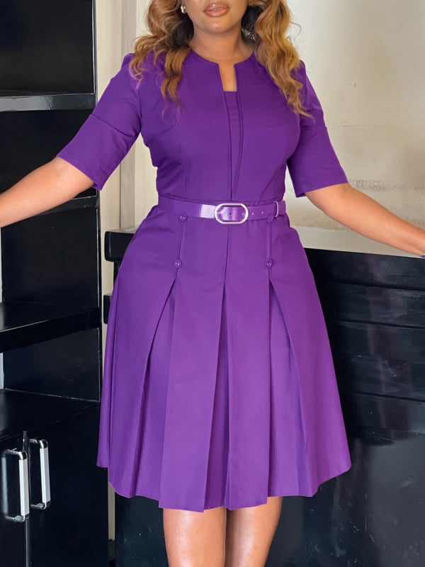 Piiriülene Amazoni pluss-suuruses naiste moodne ja elegantne ühevärviline kolmeveerandvarrukaga Aafrika kleit