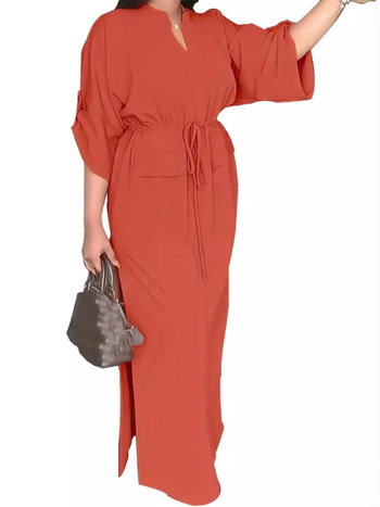 HY5296 Φόρεμα vintage με επτά μανίκια, μονόχρωμο, φόρεμα για υπαίθριες δραστηριότητες, πάρτι, γραμμή, με κορδόνι