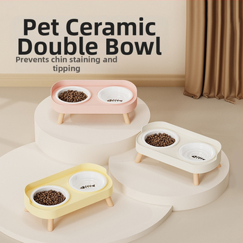Macskatál, kerámia dupla tál, kutyatál, rozsdamentes acél tál, macskaeledel-tál, nyakgerinc-védelem, felborulásgátló, fröccsenésgátló, macska- és kutyaeledel-tál, itatótál