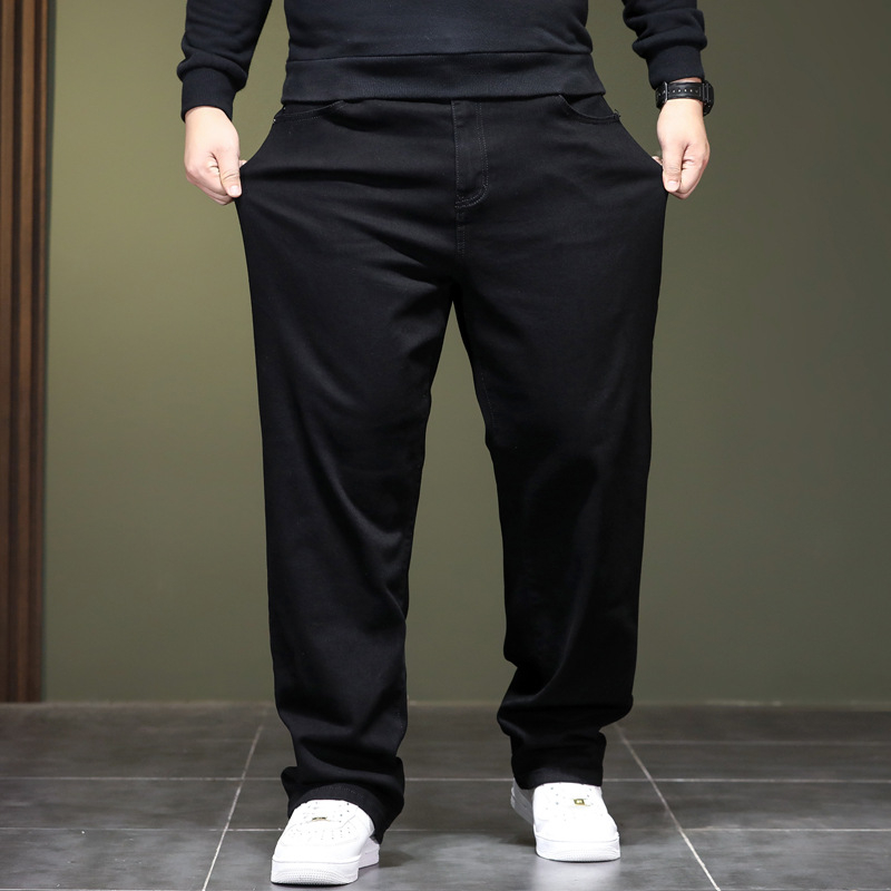 Meeste pluss-suuruses kitsad sirged teksad, elastsed kevad- ja sügispüksid, noortele, elastsed pikad püksid