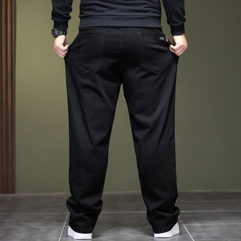 Meeste pluss-suuruses kitsad sirged teksad, elastsed kevad- ja sügispüksid, noortele, elastsed pikad püksid