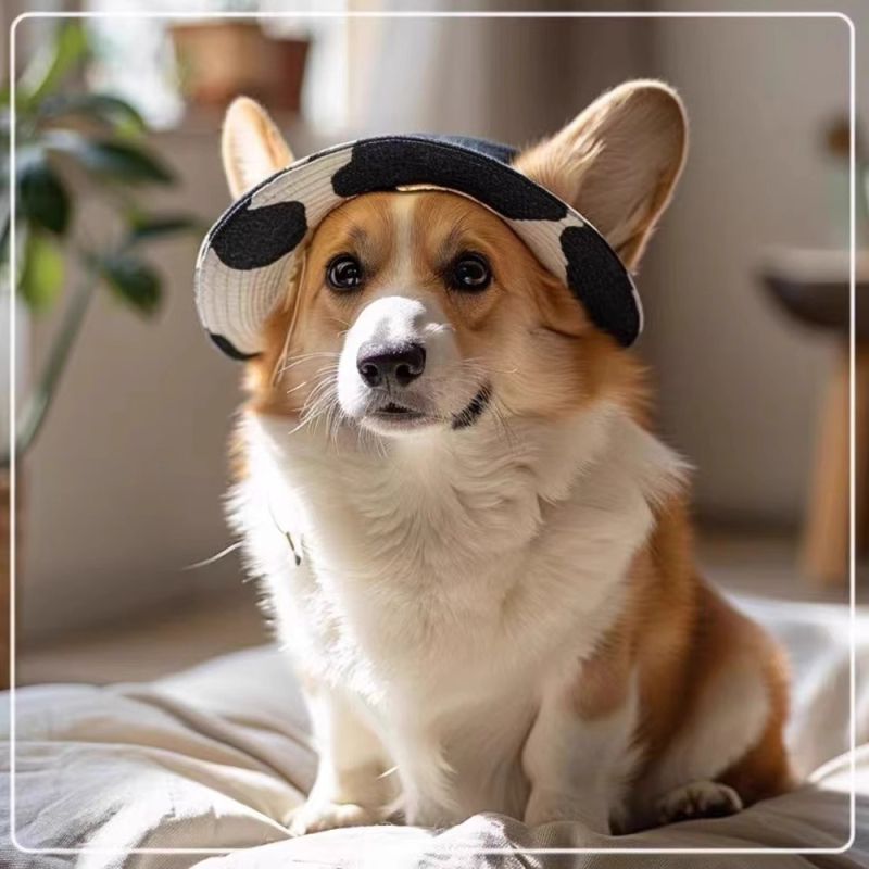 Шапка за кучета с открити уши, регулируема шапка за защита от слънце за външна употреба, шапка за рибар за малки и средни кучета Теди Корги