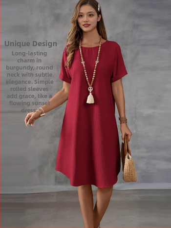 2025. aasta Euroopa ja Ameerika Amazoni ümara kaelusega lühikeste varrukatega lahtine makaronivärvi naistekleit