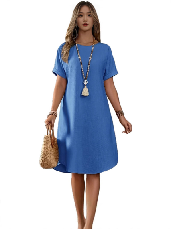 2025. aasta Euroopa ja Ameerika Amazoni ümara kaelusega lühikeste varrukatega lahtine makaronivärvi naistekleit