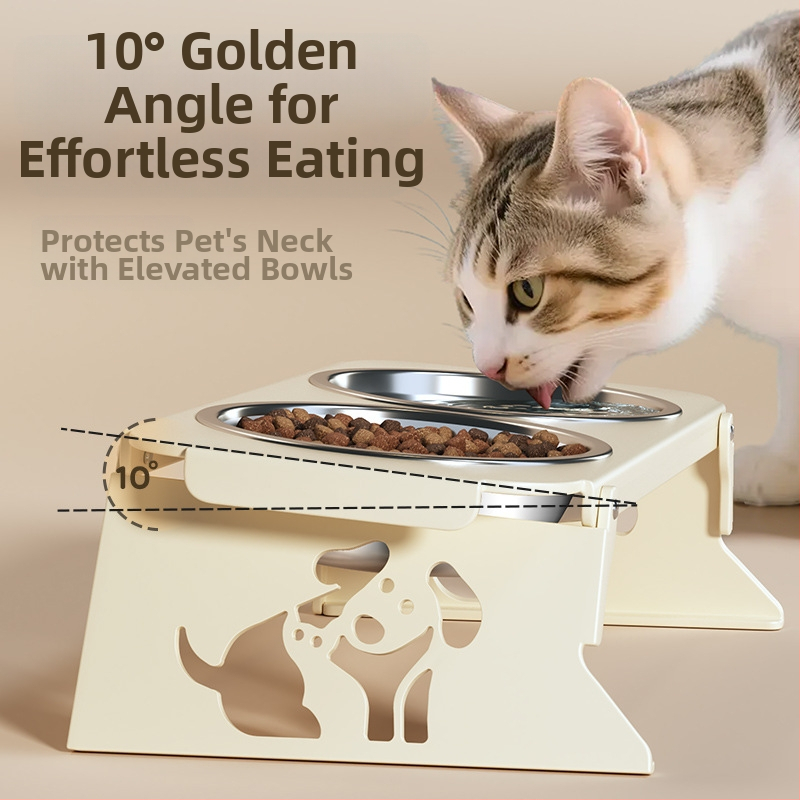 Rozsdamentes acél kisállattál, dupla tál, összecsukható, kis kutyaeledel-tál, speciális tál megemelt nyakvédelemmel a felborulás megakadályozása érdekében, macska itatója