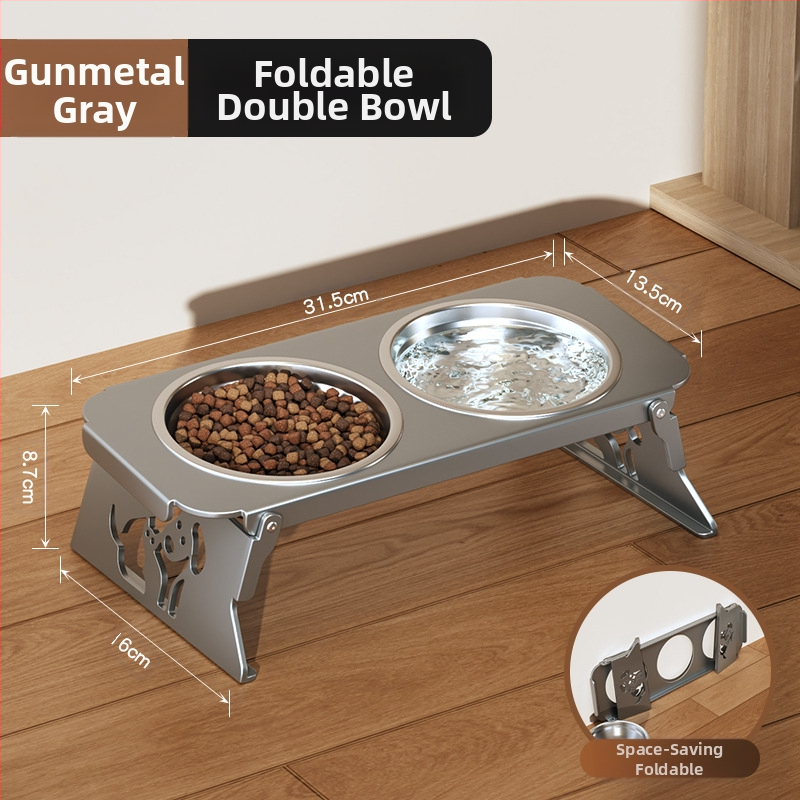 Roostevabast terasest lemmikloomakauss, topeltkauss, kokkupandav väike koeratoidukauss, spetsiaalne kauss kõrgendatud kaelakaitsega, et vältida ümberminekut, kassi veekauss