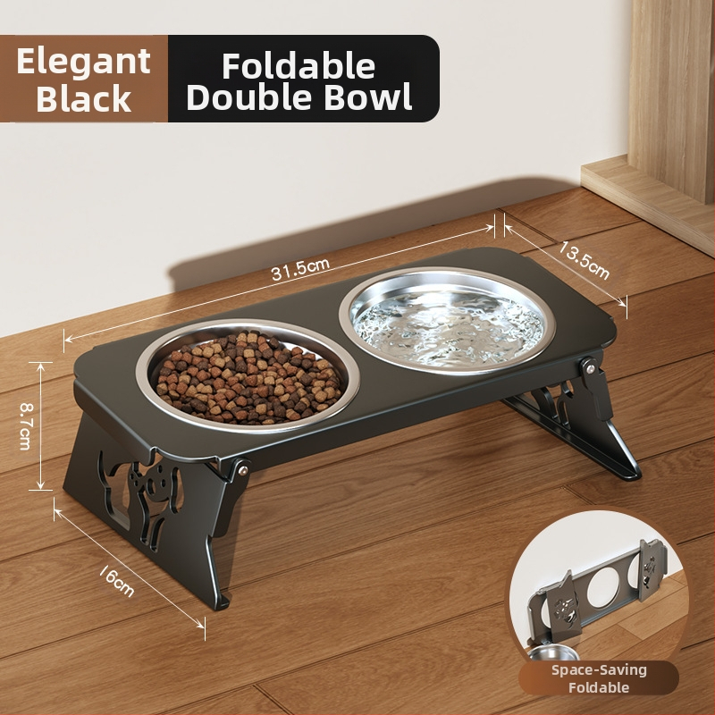 Roostevabast terasest lemmikloomakauss, topeltkauss, kokkupandav väike koeratoidukauss, spetsiaalne kauss kõrgendatud kaelakaitsega, et vältida ümberminekut, kassi veekauss