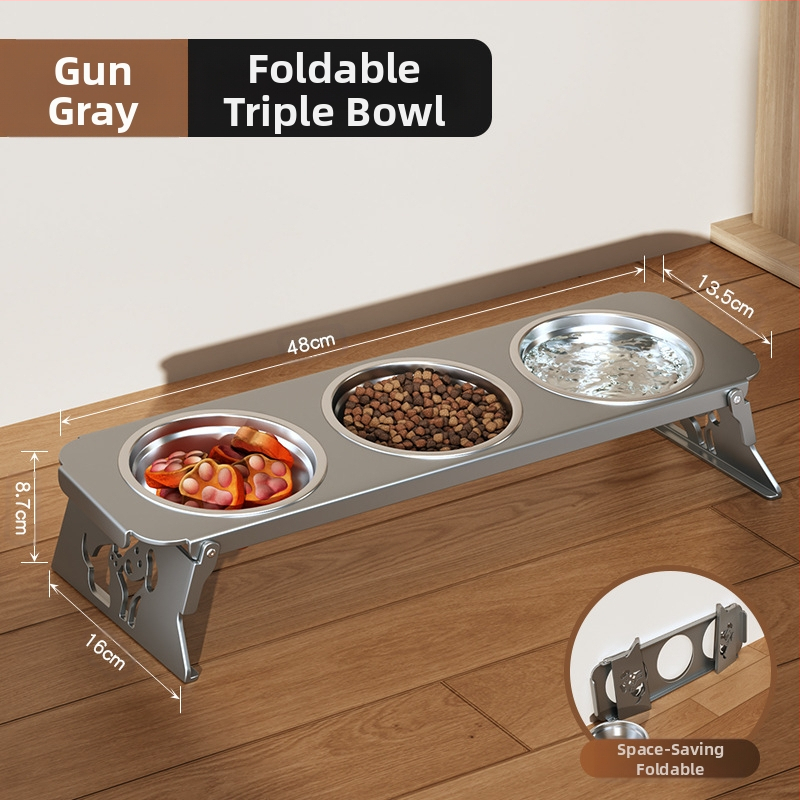 Roostevabast terasest lemmikloomakauss, topeltkauss, kokkupandav väike koeratoidukauss, spetsiaalne kauss kõrgendatud kaelakaitsega, et vältida ümberminekut, kassi veekauss