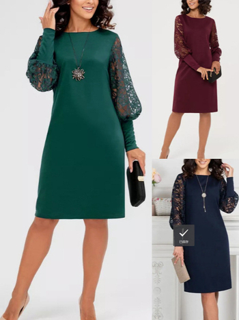 Európai és amerikai női határokon átnyúló amazon ruha, kereknyakú, hosszú ujjú, üreges csipkeujjú, varrásos, karcsúsított ruha