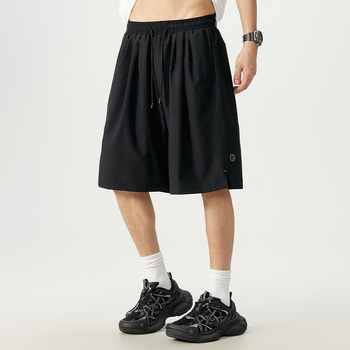 American High Street nehézsúlyú, rugalmas derekú, lezser férfi rövidnadrág, divatos, márkás, laza, egyenes, ötpontos szabású nadrág