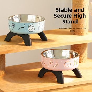 Ψηλό μπολ για γάτες, προστασία λαιμού, μπολ για γάτες, μπολ για κατοικίδια από ανοξείδωτο ατσάλι, αντιολισθητικό, αντιανατρεπόμενο μπολ για σκύλους, φόρεμα τροφής για σκύλους, διασυνοριακό, νέο στυλ