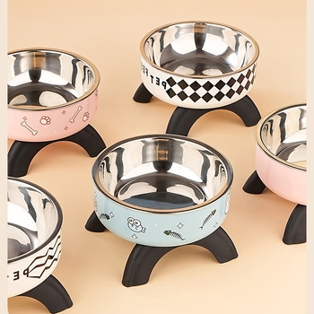 Ψηλό μπολ για γάτες, προστασία λαιμού, μπολ για γάτες, μπολ για κατοικίδια από ανοξείδωτο ατσάλι, αντιολισθητικό, αντιανατρεπόμενο μπολ για σκύλους, φόρεμα τροφής για σκύλους, διασυνοριακό, νέο στυλ
