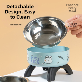 Ψηλό μπολ για γάτες, προστασία λαιμού, μπολ για γάτες, μπολ για κατοικίδια από ανοξείδωτο ατσάλι, αντιολισθητικό, αντιανατρεπόμενο μπολ για σκύλους, φόρεμα τροφής για σκύλους, διασυνοριακό, νέο στυλ