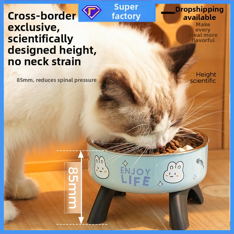 Macska magas tál nyakvédő macskatál háziállat rozsdamentes acél tál csúszásgátló felborulásgátló kutyatál kutyaeledel köpeny határokon átnyúló új stílus