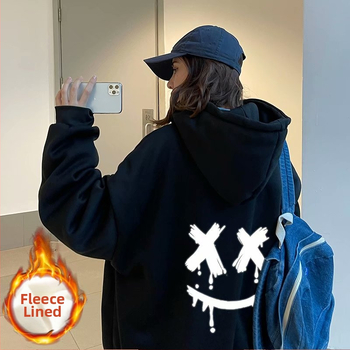 Мъжки суитчър Smiley, есенно-зимни, нови дрехи с качулка и полар, модерни, свободни, ежедневни, за двойки