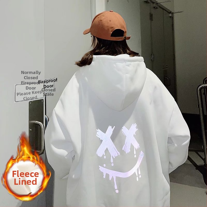 Smiley dressipluus meestele sügis-talvisele uuele kapuutsiga fliisvoodriga rõivastele trendikas lahtine vabaaja paaridele mõeldud pulloverjakk