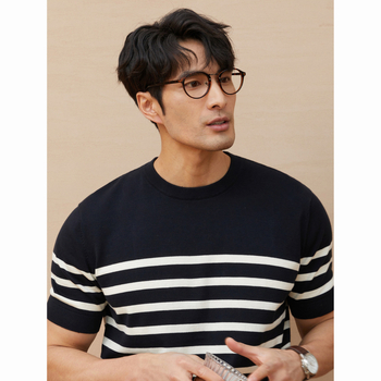 Καλοκαιρινό Νέο Κοντόμανικο Ανδρικό Πλεκτό Ριγέ Προσβάσιμο Πολυτελές Επαγγελματικό Casual Μεταξωτό Αναπνεύσιμο T-Shirt Εξαγωγή Διασυνοριακής Χονδρικής