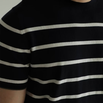 Νέο ανδρικό πλεκτό μπλουζάκι με στρογγυλή λαιμόκοψη και κοντομάνικο ριγέ, casual, μοντέρνο, χαλαρό πουκάμισο για όλες τις χρήσεις, για το καλοκαίρι του 2024