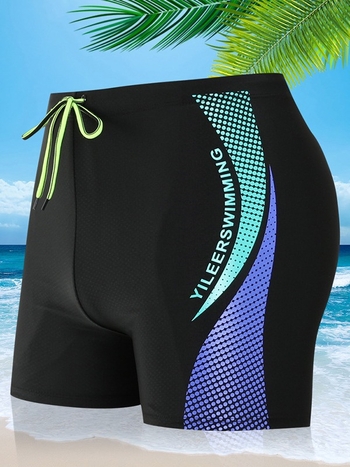 Hulgimüük Moodsad trükitud veekindlad ujumispüksid, Moodsad pluss-suuruses kuumaveeallikaga meeste ujumisriided, Viiepunktilised bokserid meeste ujumispüksid