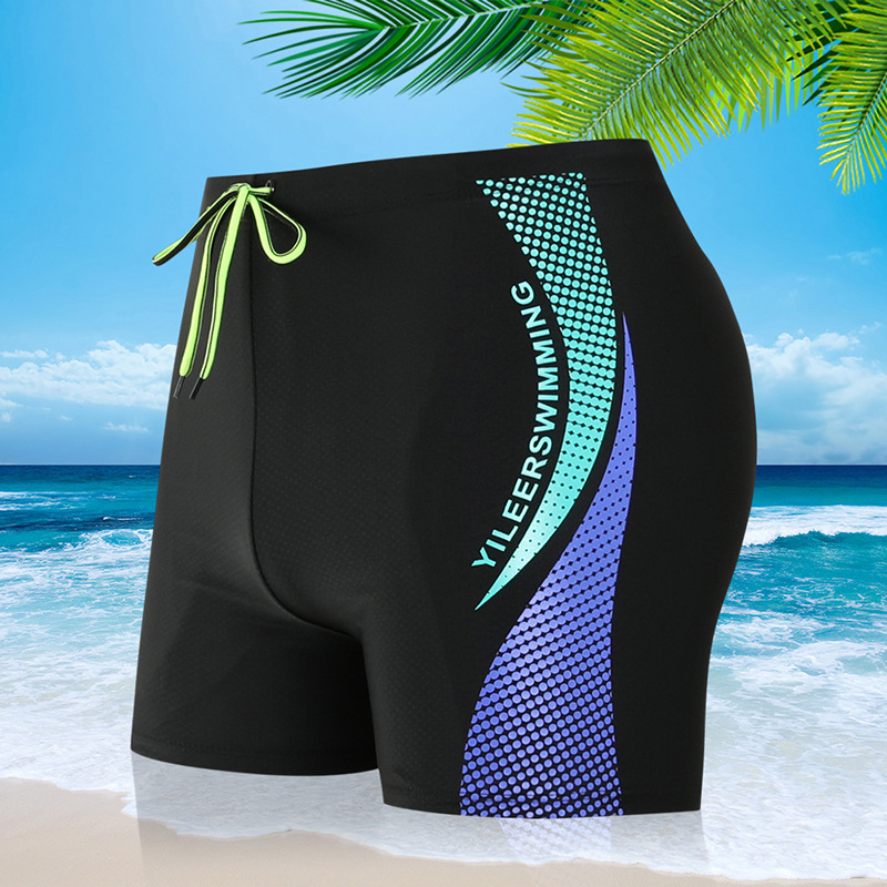 Hulgimüük Moodsad trükitud veekindlad ujumispüksid, Moodsad pluss-suuruses kuumaveeallikaga meeste ujumisriided, Viiepunktilised bokserid meeste ujumispüksid