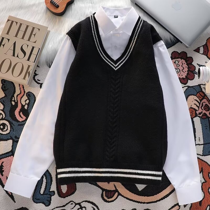 V-kaelusega villane vest, kampsunvest, pehme vahaga universaalne vest, õpilasvest, koolivormi vest, JK vormiriietus, kootud vest