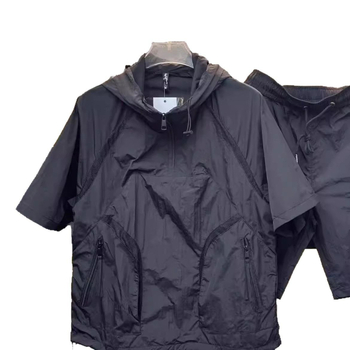 Летен тънък костюм с качулка и къс ръкав за мъже, ежедневен дишащ костюм за слънцезащита за двойки, комплект от две части, универсални шорти за двойки