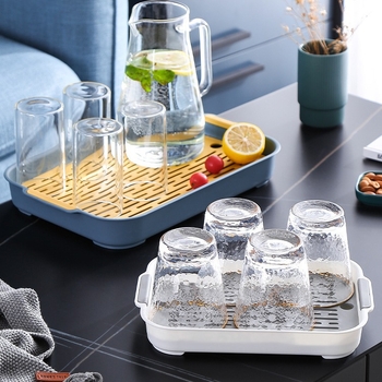 Vandens puodelio išleidimo padėklas namams, svetainei, dvigubo sluoksnio padėklas, stačiakampis arbatos padėklas, vaisių padėklas, plastikinė kūrybinė vakarienės lėkštė