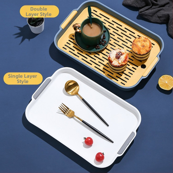 Vandens puodelio išleidimo padėklas namams, svetainei, dvigubo sluoksnio padėklas, stačiakampis arbatos padėklas, vaisių padėklas, plastikinė kūrybinė vakarienės lėkštė