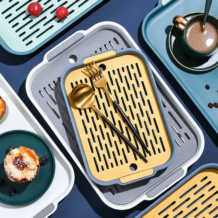 Vandens puodelio išleidimo padėklas namams, svetainei, dvigubo sluoksnio padėklas, stačiakampis arbatos padėklas, vaisių padėklas, plastikinė kūrybinė vakarienės lėkštė