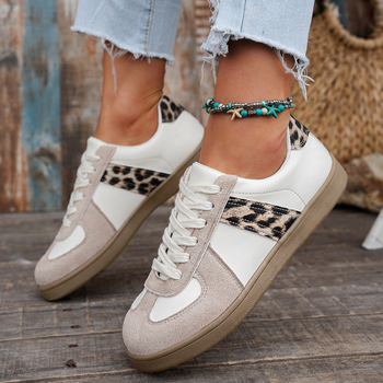 Γυναικεία παπούτσια προπόνησης μεγάλου μεγέθους με ρετρό λεοπάρ μοτίβο, νέα, μοντέρνα, casual παπούτσια, χονδρικής, για γυναίκες, άνοιξη 2025, με στρογγυλή μύτη και κορδόνια.