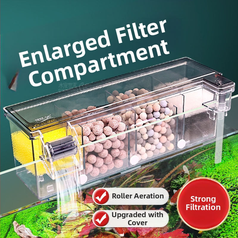 Zivju tvertnes filtra ūdens attīrīšanas cikls trīs vienā iegremdējams sūknis bruņurupuču tvertnes augšpusē esošs filtra kaste skābekļa ražošanai integrēta pilināšanas kaste
