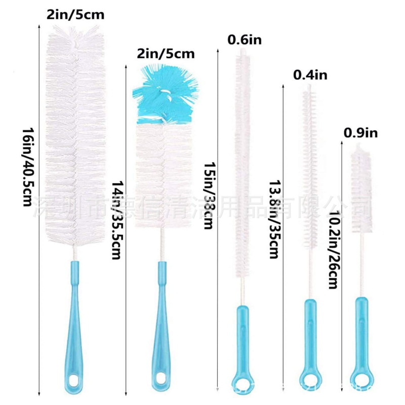 Gamyklinis didmeninis penkių dalių butelių šepetys buitinis virtuvės valymo šepetys puodelių šepetys butelių šepetys siurbimo vamzdelio šepetys spenelių šepetys