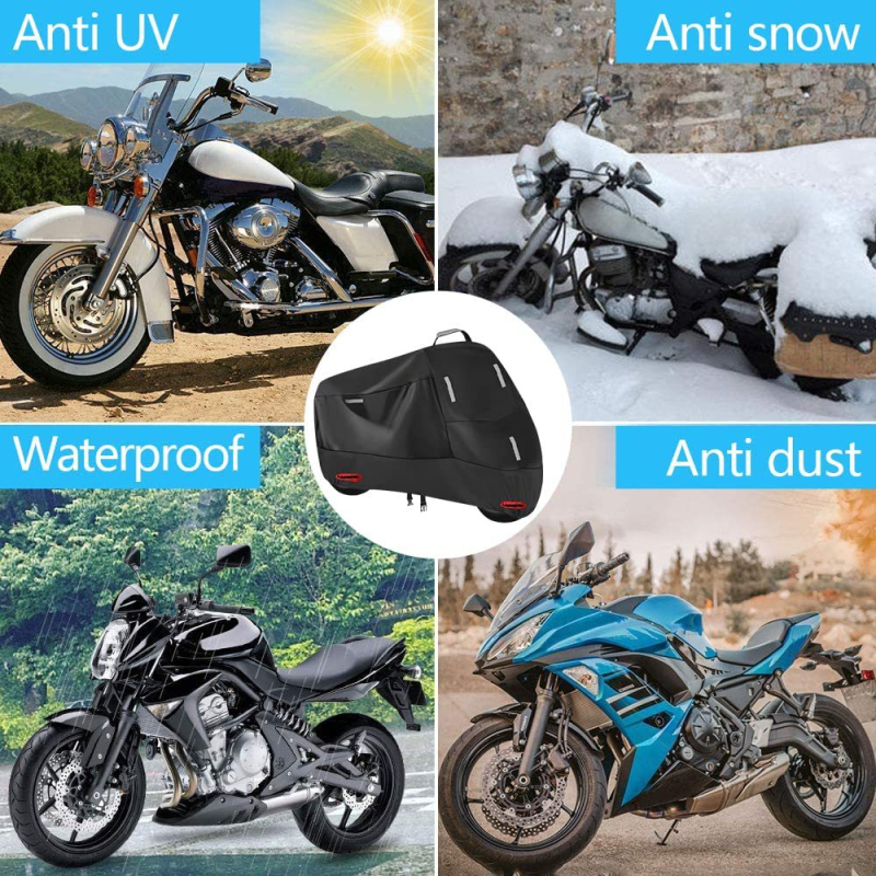 Tarpvalstybinis 210D motociklo dulkių uždangalas „Amazon“, atsparus lietui, atsparus saulei, atsparus sniegui, dulkėms, atspindinti juostelė dviračiui