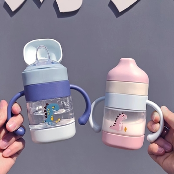 Kūdikio geriamasis puodelis kūdikiui mokytis gerti ančiuko snapelio puodelis šiaudelio puodelis dviguba rankena apsauga nuo užspringimo ir kritimo virdulys pieno puodelis