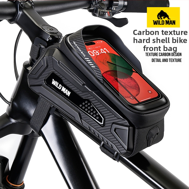 Taška na horský bicykel s tvrdou škrupinou WILD MAN, predný nosník, horná rámová trubka, mobilný telefón, dotyková obrazovka, predné sedlo, auto, taška na jazdecké vybavenie