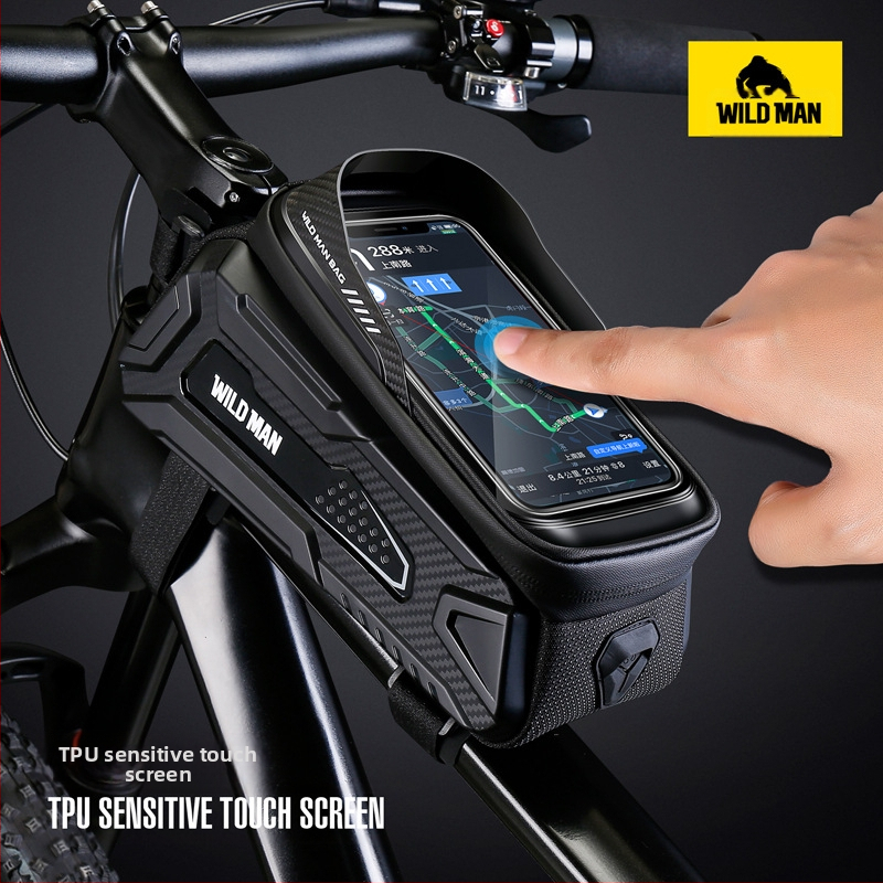 Taška na horský bicykel s tvrdou škrupinou WILD MAN, predný nosník, horná rámová trubka, mobilný telefón, dotyková obrazovka, predné sedlo, auto, taška na jazdecké vybavenie