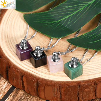 Ins Simple Αρωματοποιός Διαχύτη Ουσίας Μπουκάλι Κρεμαστό Φυσικό Πέτρινο Κρύσταλλο Μικρό Τετράγωνο Κολιέ Μπουκάλι Άρωμα Gem