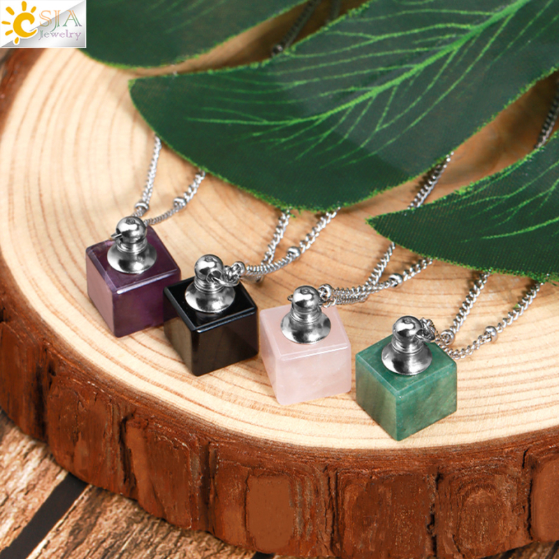 Ins Simple parfüümihajuti Essence pudeli ripats looduskivist kristallist väikese ruudukujulise kalliskiviga parfüümipudeli kaelakee