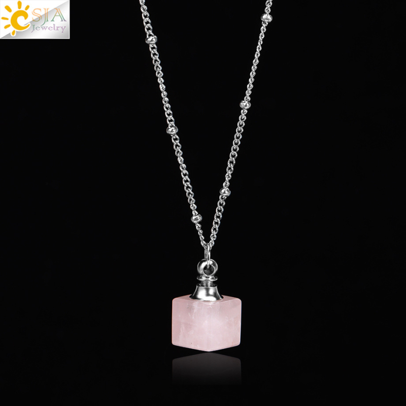 Ins Simple parfüümihajuti Essence pudeli ripats looduskivist kristallist väikese ruudukujulise kalliskiviga parfüümipudeli kaelakee